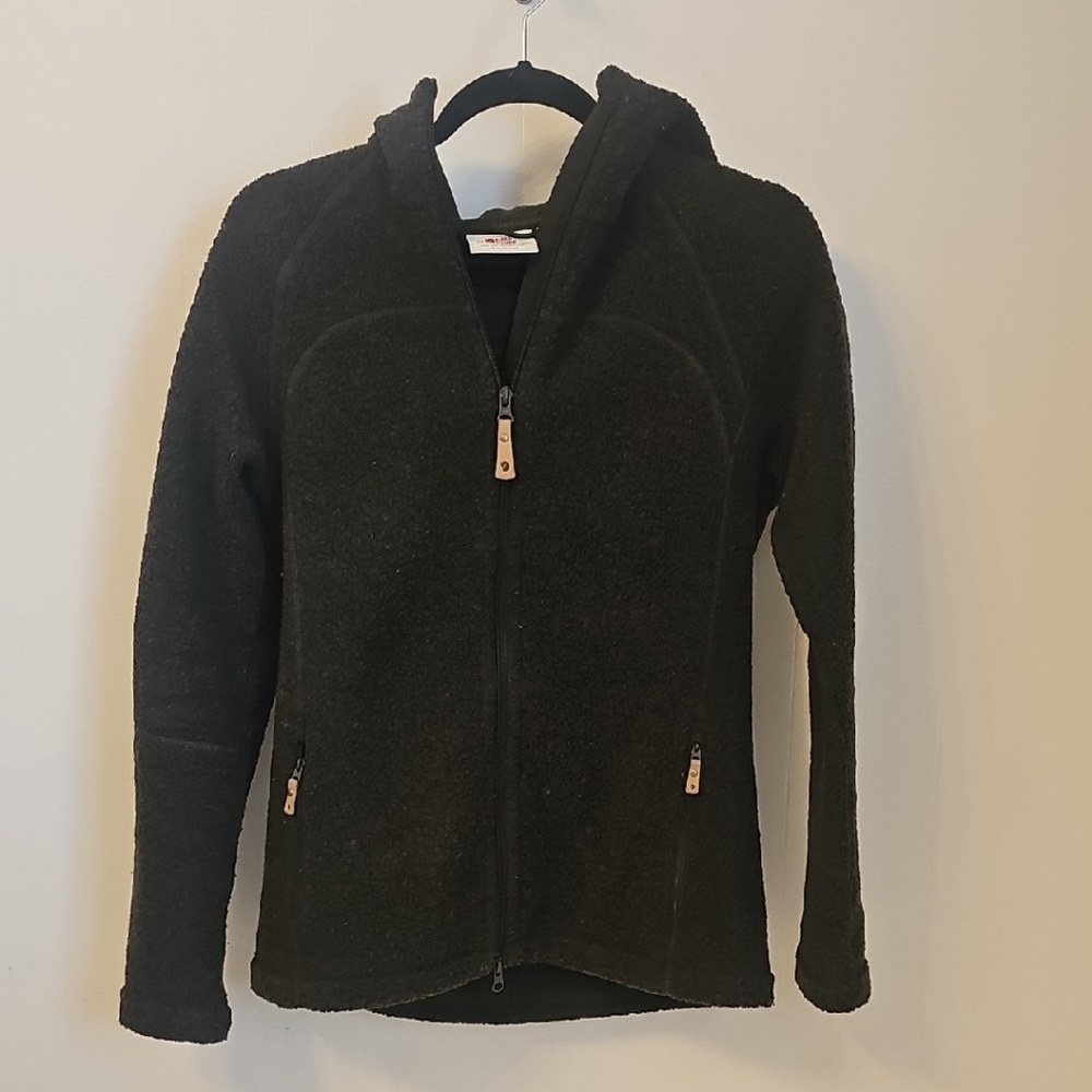 Deep Forest Green Zip-Up Hooded Sweater Fjallraven 65% Wool